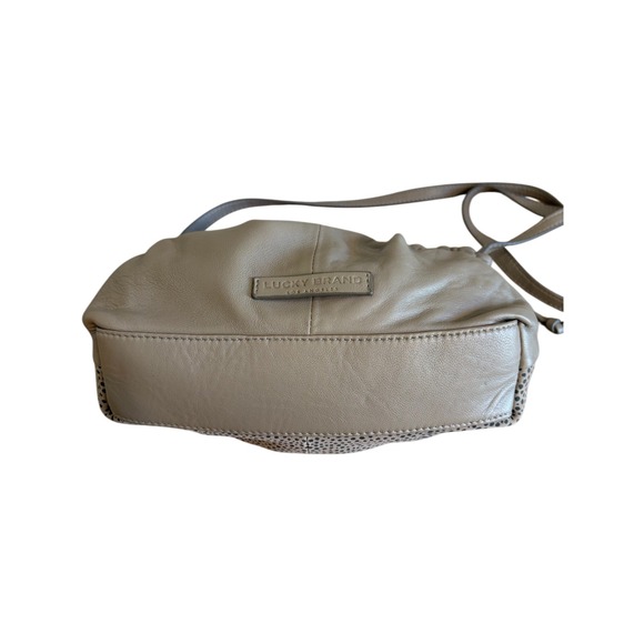 Lucky Brand Alva Small Crossbody Shoulder Bag Taupe Dot Textured Leather